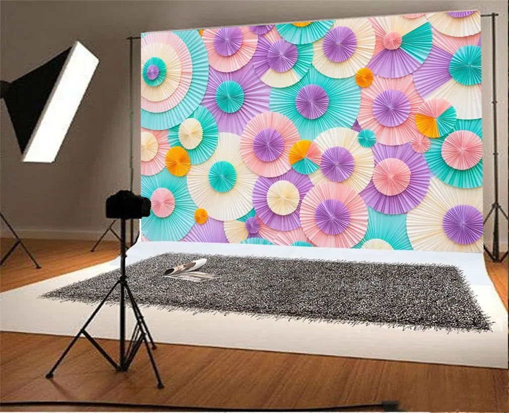 

7x5t Photography Backdrop Fancy Colorful Handmade Paper Flowers Scene Photo Background Party Adults Wedding Personal Portrait