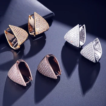 

UILZ Trendy Triangle White Gold Zirconia Hoop Earrings Micro Inlay Crystal Zircon Earring Women Jewelry Aretes UE600