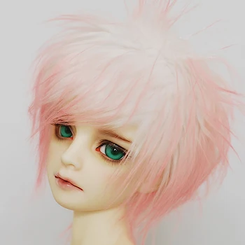 

New 3-4" 9-10cm Handsome White cherry powder Short Young Fur Wig BJD Doll Wig