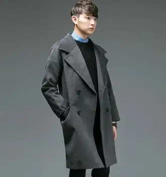 

Ultra long paragraph cashmere MEN overcoat loose 2017 double breasted male long-sleeve woolen trench coat outerwear plus size
