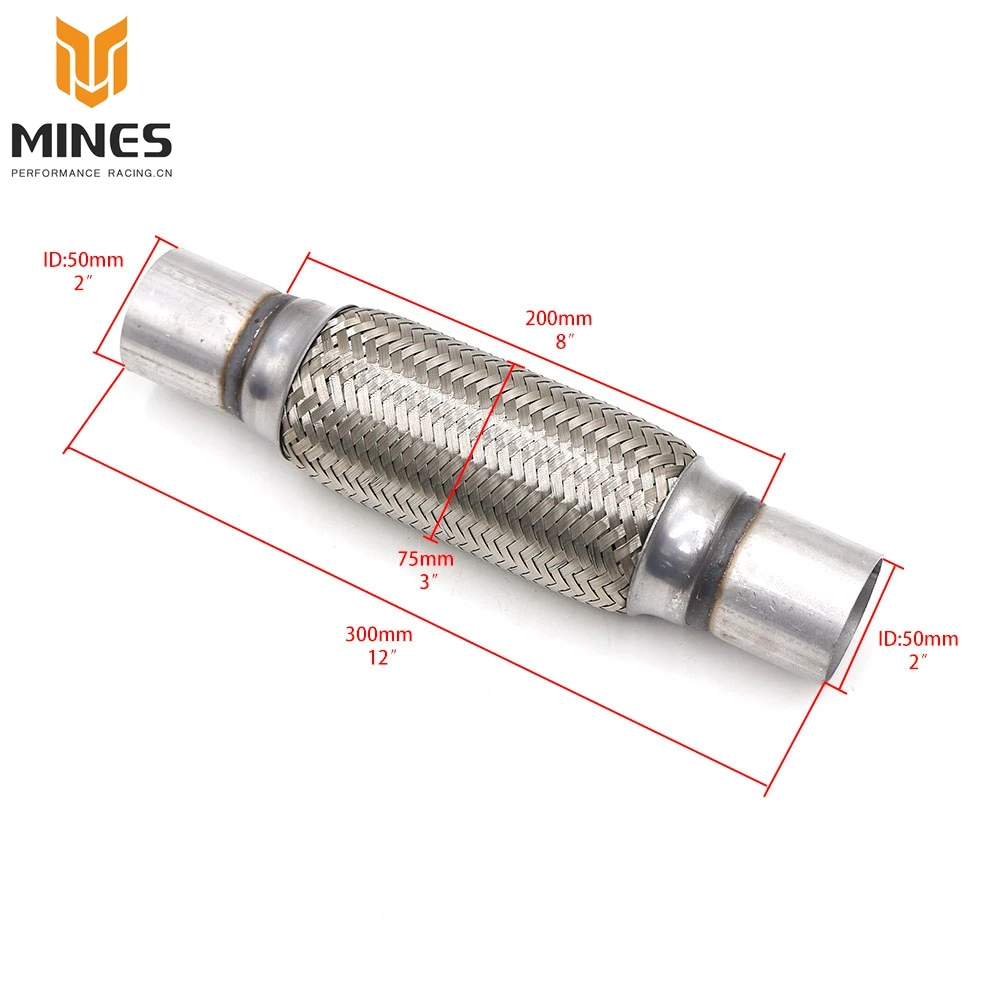 CNSPEED 2" x 8'' x 12" Stainless Steel Car Exhaust Flex Pipe Bellows