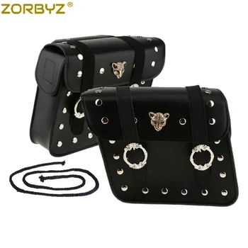 

ZORBYZ Pair Black Universal Motorcycle PU Leather Saddle bag Pouch Laugge Bag For Harley Honda