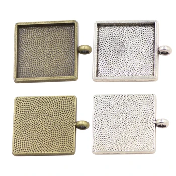 

ZHUBI Square Support Bezel Trays Time Gemstone 20/25mm Cabochon Base Sterling Silver Plated DIY Jewelry Accessories Alloy Parts