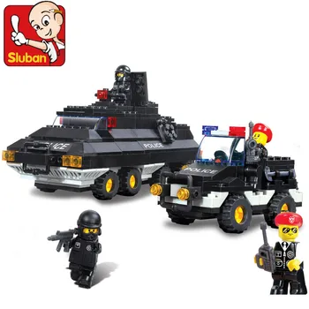 

Candice guo plastic block toy building model game city police special policeman Armoured Patrol Team birthday gift assemble 1set