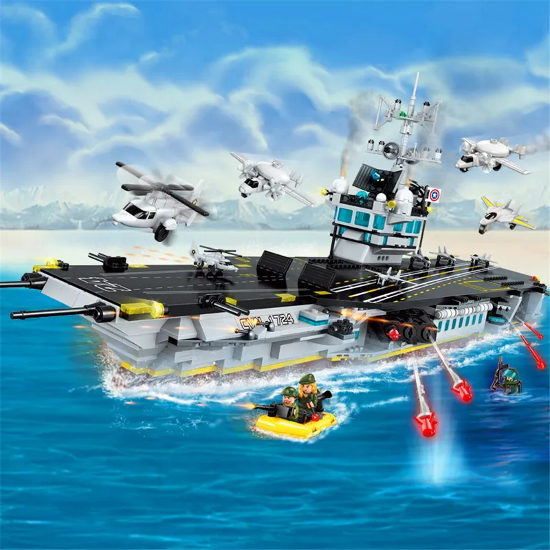

1724 ENLIGHTEN Military War Tactical Espionage Aircraft Carrier Model Building Blocks Figure Toys For Children Christmas Gift