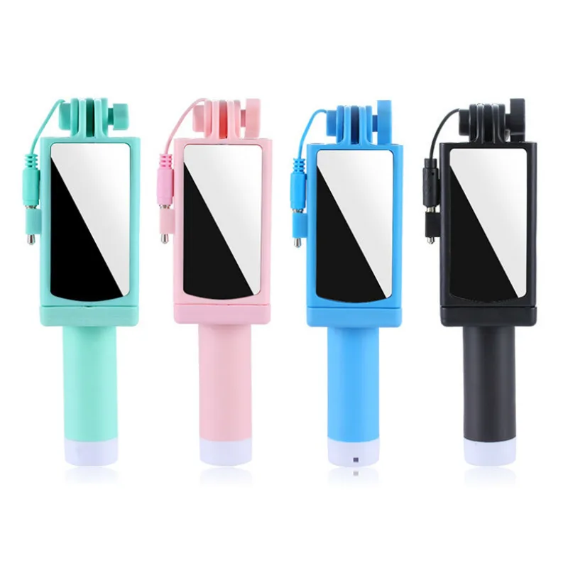 

Audio Cable Wired Selfie Stick with Mirror Extendable Monopod Self Stick for IPhone 7 6 Plus 5 5s 4s IOS Samsung Android