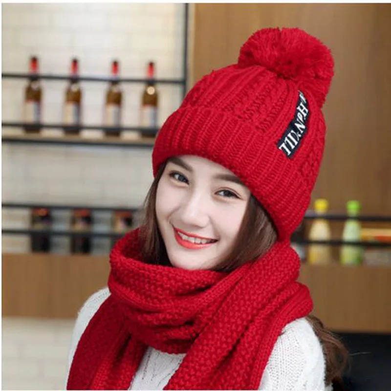 

Women Hats 2018 Autumn And Winter Fashion Brand Hats Scarf Knitting Two Piece Women Gorros Casual Cap Scarf Chapeu Feminino Bone