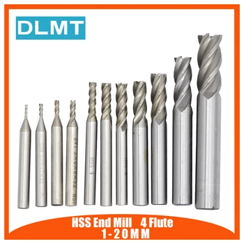 

End Mill 4 Flute 2pcs 2 3 4 5 6 8 10 12 14 16 18 20mm HSS CNC Straight Shank Milling Cutter Bits Cutting Tools mill cutter
