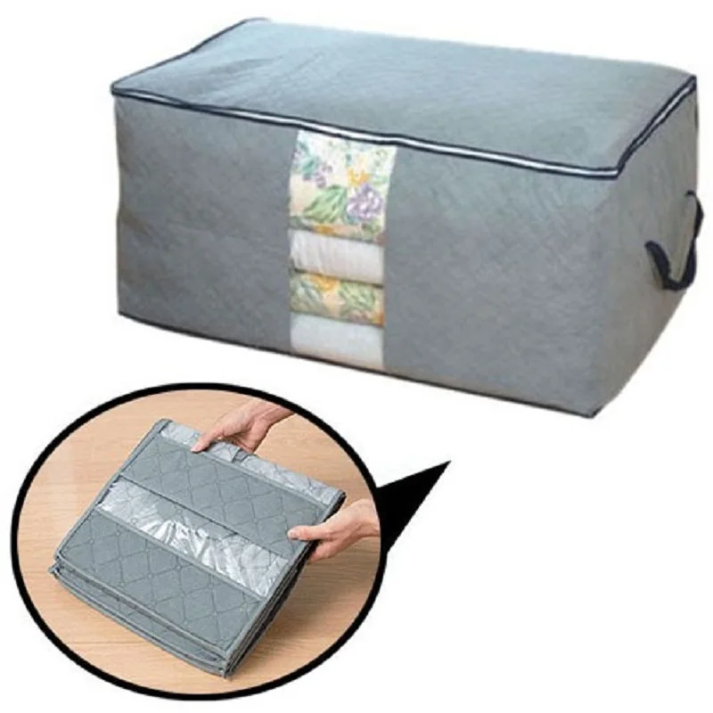 

New Portable 65L Bamboo Charcoal Clothes Blanket Folding Storage Organizer Box Bag Closet 01#31559