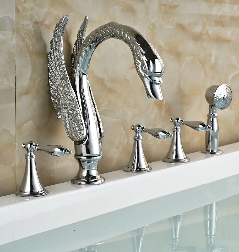 5PCS Widespread Bathtub Roman Tub Faucets Deck Mount Bath ...