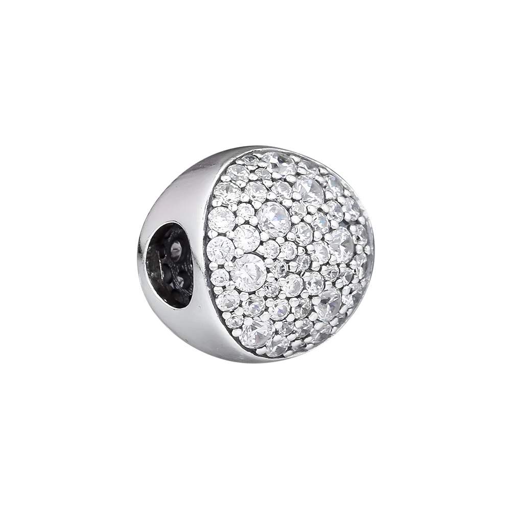 DIY подходит для браслетов Pandora Charms Pave Sphere Beads 100% 925 пробы-серебро-ювелирные изделия