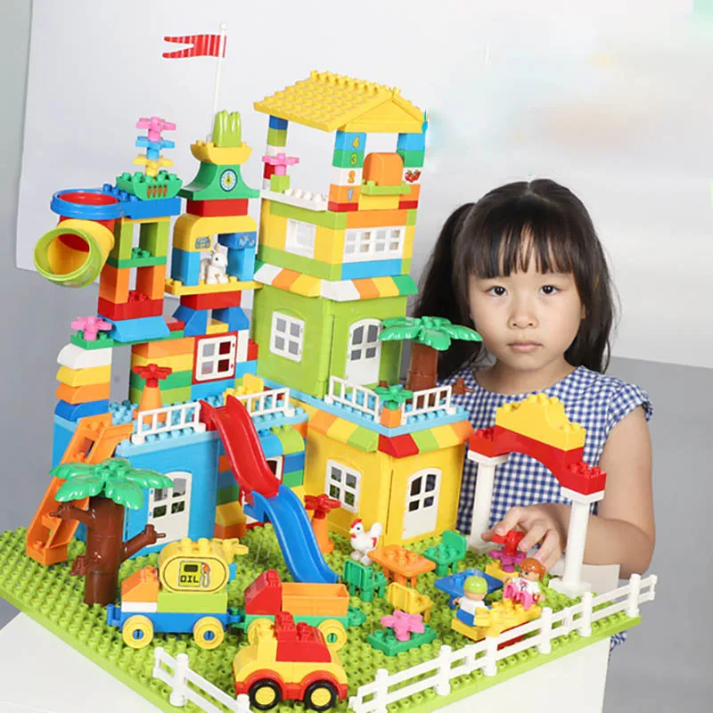 

New Big Building Blocks DIY House Park Colorful Bricks Toy For Children 3-10 Years Old Double Side Base Plate Compatible Duploed