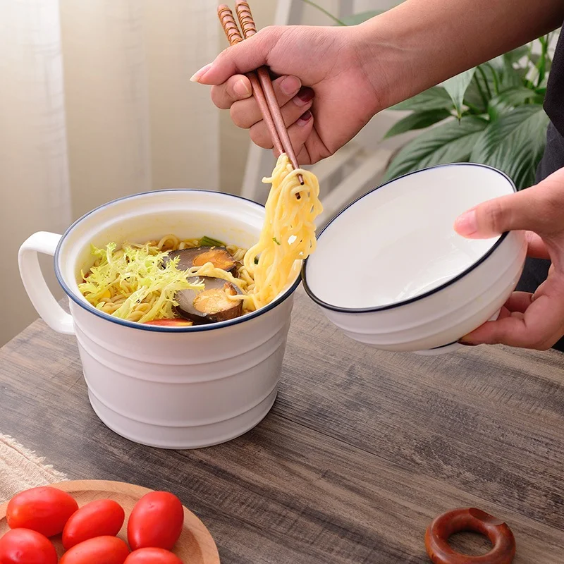 

Northern Europe with bubble bowl simple noodle cup handle rice bowl household ceramic large bowl Japanese style soup bowl