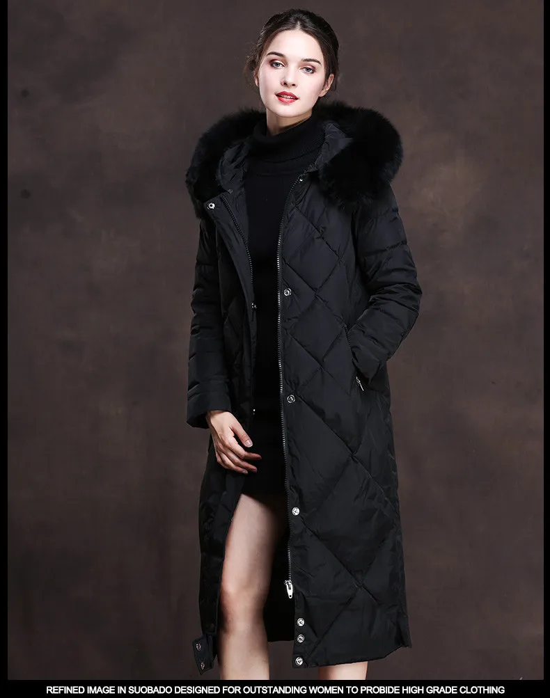 AYUNSUE, зимний женский пуховик, роскошный, Овечья стрижка, с капюшоном, женское длинное пальто, Воротник из натурального Лисьего меха, утепленное пальто 83058