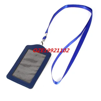 

1PCS Royal Blue Clear Faux Leather Business ID Card Holder w Neck Strap