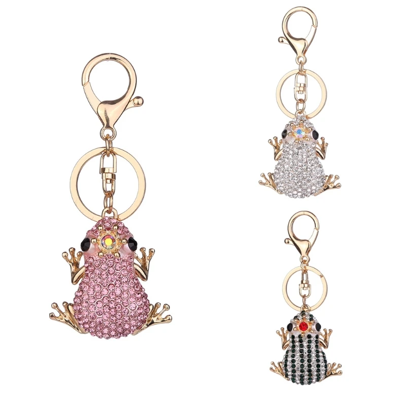 

NEW Fashion Cute Key Rings Crown Frog Key Chain Gift Bag Pendant Decorate Rhinestone