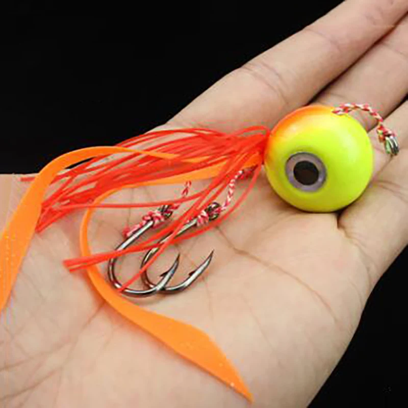 3D eye With Squid Skirt Lead Head Lure Deep Sea Jigging Lure 1pcs 80g