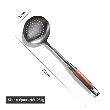 SUS 304 набор инструментов для приготовления пищи с деревянной ручкой, ложка, лопатка, паста, спагетти, лапша, сервер, кухонные принадлежности, кухонная посуда - Цвет: Slotted Spoon