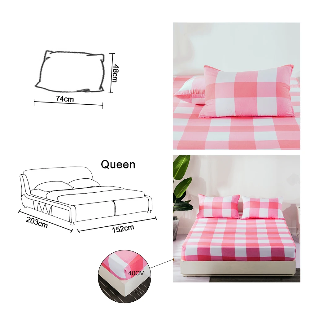 Темно-зеленая клетчатая и розовая простыня в стиле ретро, размер 150x200 см, наволочка для кровати, мягкий чехол для подушки, подарок для девочки