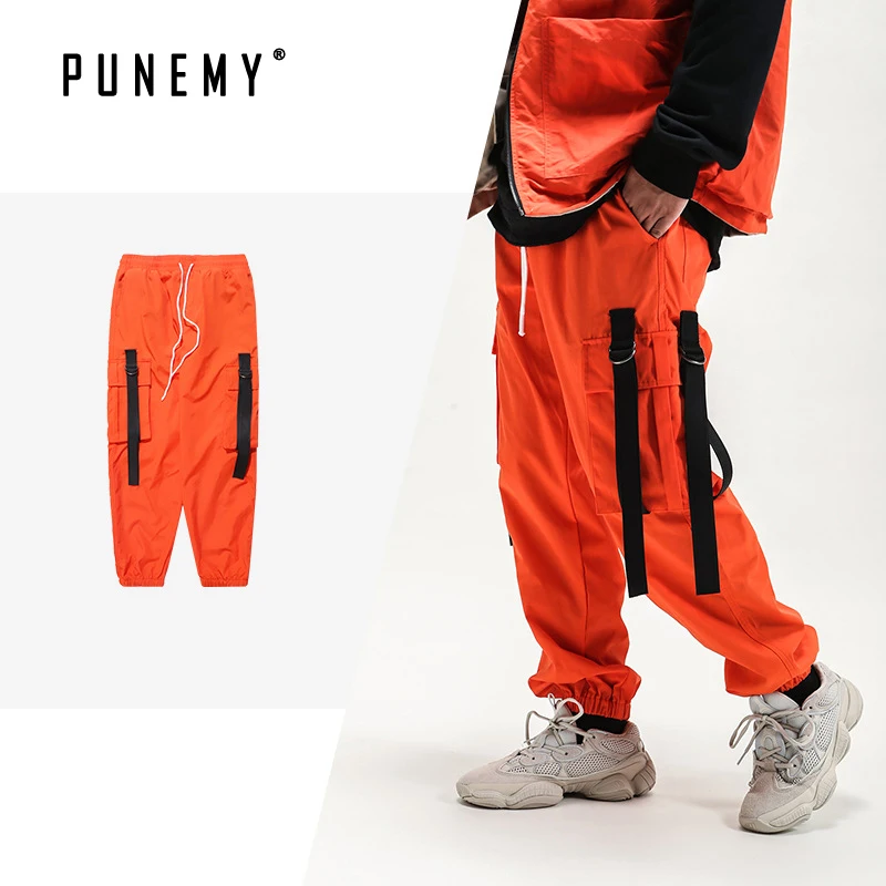 

Men Sweatpants Multi-pocket Ribbons Hip Hop Oversize Streetwear Cargo Safari Style Drawstring Elastic Ankle Swag Male Joggers