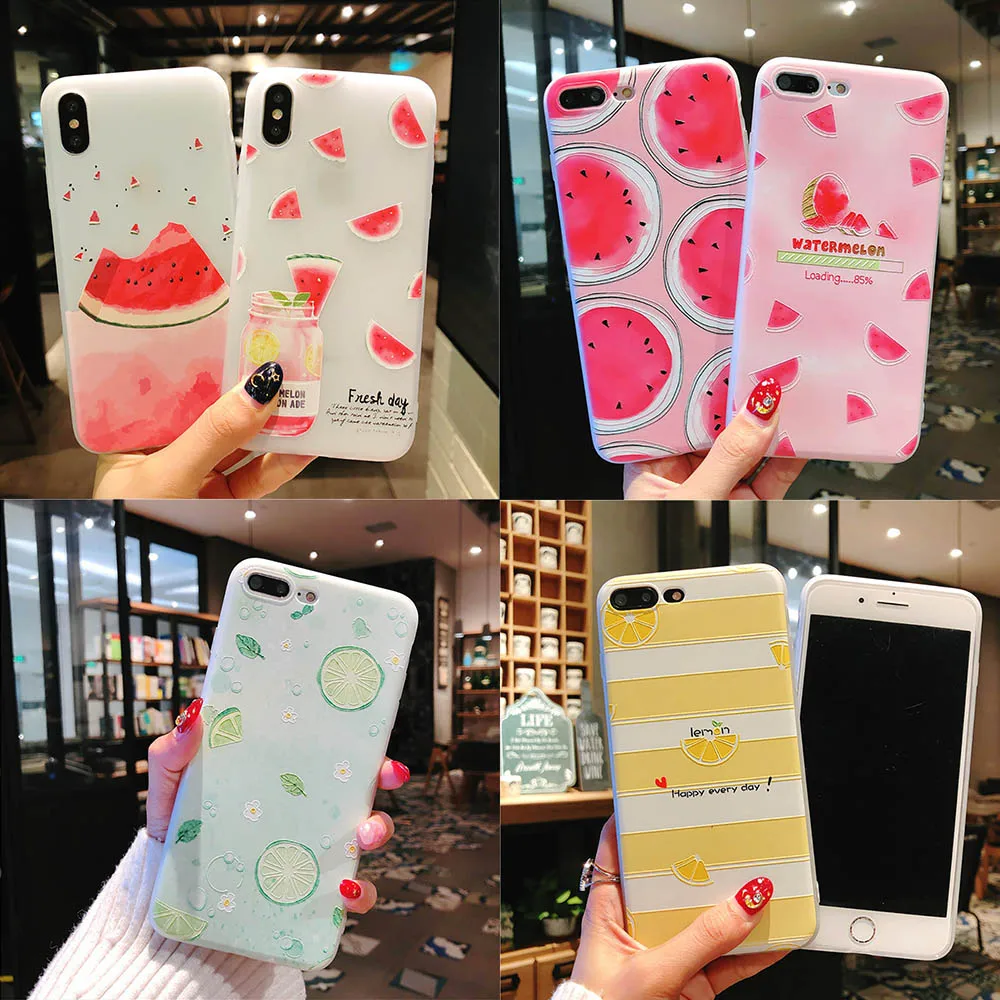 

Silicone Phone Case For iPhone 7 8 Plus X Summer Fruit Watermelon Pattern Back Cover For iPhone Xs XR 6 6S Plus Soft TPU Cases