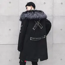 Корейский стиль размера плюс 3XL Повседневная утолщенная теплая Длинная зимняя куртка мужская парка с меховым воротником и капюшоном Куртка Лидер продаж