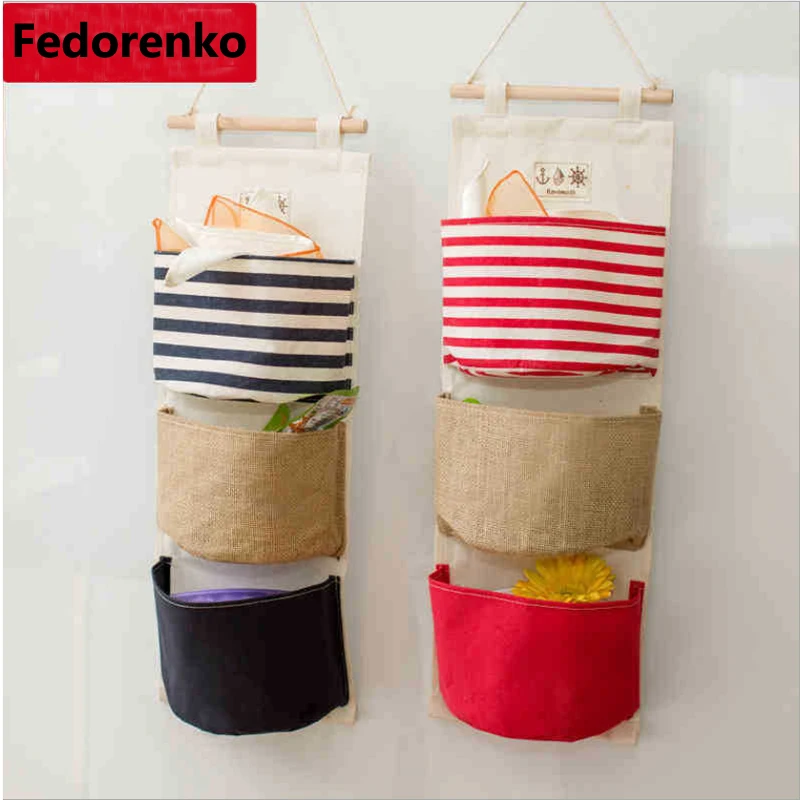 

5 Pcs / Lot Cotton Fabric Wall Hanging Organizer Pockets Waterproof Bathroom Storage bags Home room sundries organizer rangement