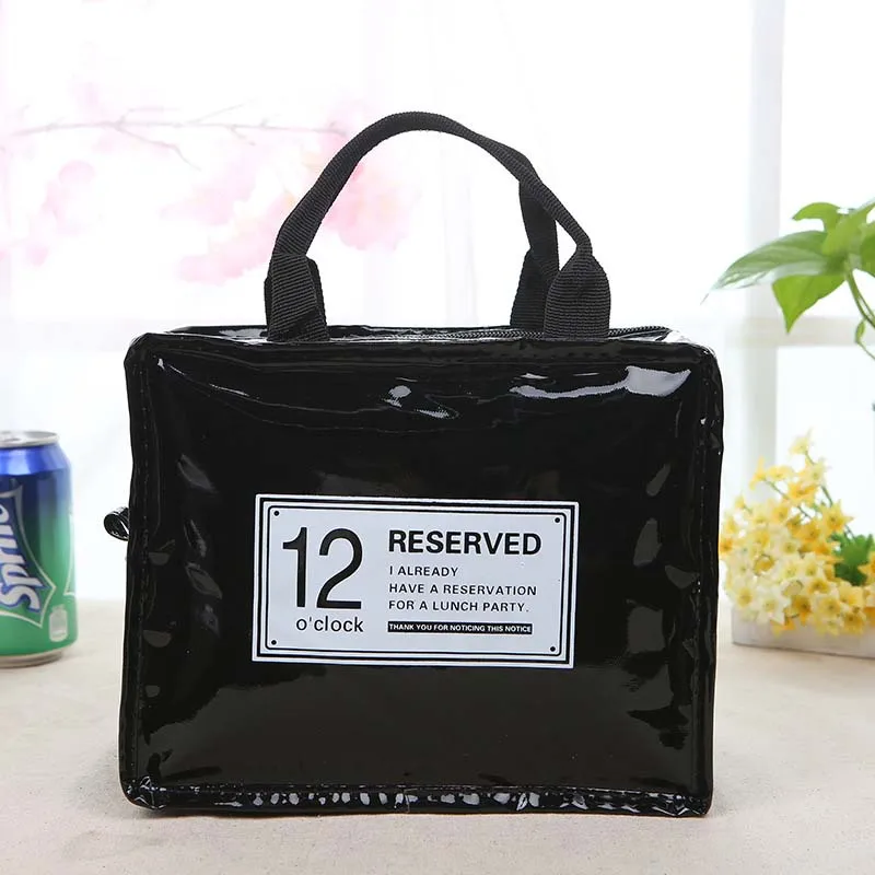 Новая мода Портативный Изолированные ПУ сумка Термальность Еда Пикник бутылка для завтрака сумки Для женщин дети Для мужчин Cooler Tote обед коробка с термоизоляцией сумка - Цвет: Black Size S