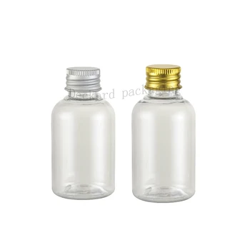 

50mlx100 empty transparent round plastic bottles with aluminum lids,empty cosmetic packaging container clear 50ml lotion bottles
