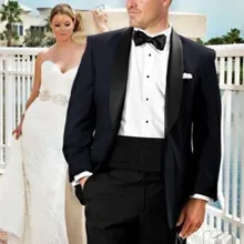 Высокое качество одна кнопка темно синий Жених Смокинги друзей жениха Мужские свадебные костюмы выпускного вечера на заказ(куртка+ брюки+ пояс+ галстук) K: 96