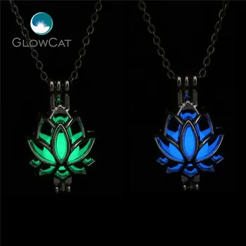 

1pc G52 Silver Glow in the Dark Beads Lotus Cage Pendant Women Aromatherapy Steel 18" Aroma Essential Oil Diffuser Locket