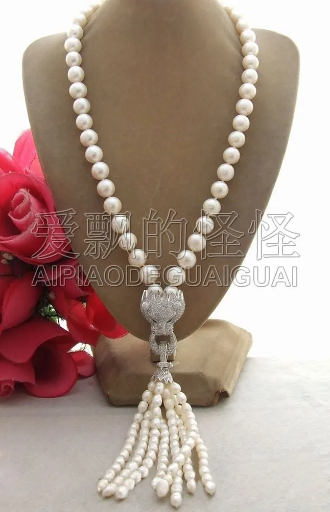 

N010205 11MM Pearl&Rhinestone Pendant Necklace
