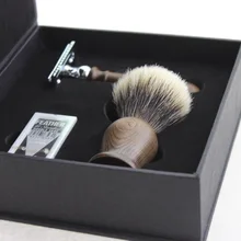 "FS"-20 мм искусственный эбеновый деревянный бритвенный набор/комплект, безопасная бритва, лучшая щетка для волос барсука, 5 перьевые лезвия, Подарочная коробка