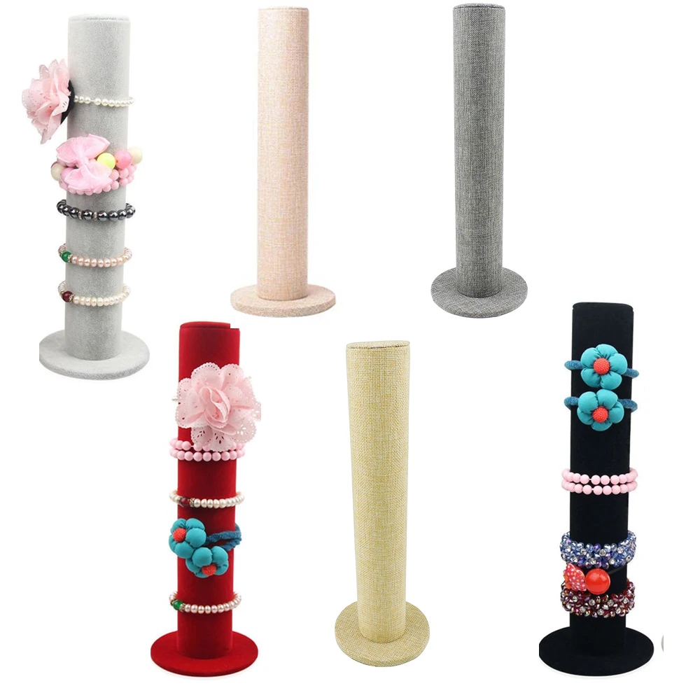 

SZanbana Linen Velvet Vertical Tower Hair Band Clasp Jewelry Bracelet Display Bangle T-Bar Display Organizer Holder Showcase