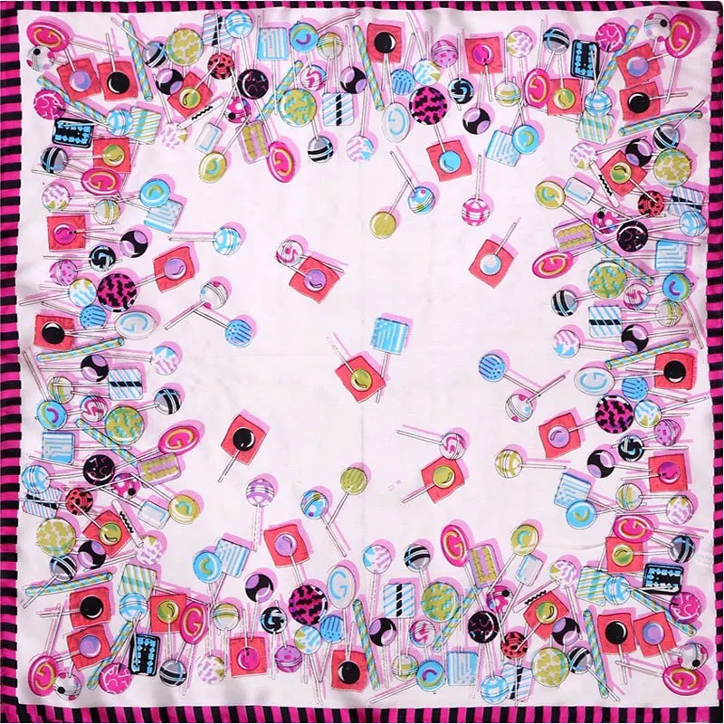 

100% Silk Scarf Women Scarf Lollipop Scarf Silk Bandana 2019 Foulard Neckerchief Print Small Square Silk Scarf Luxury Lady Gift