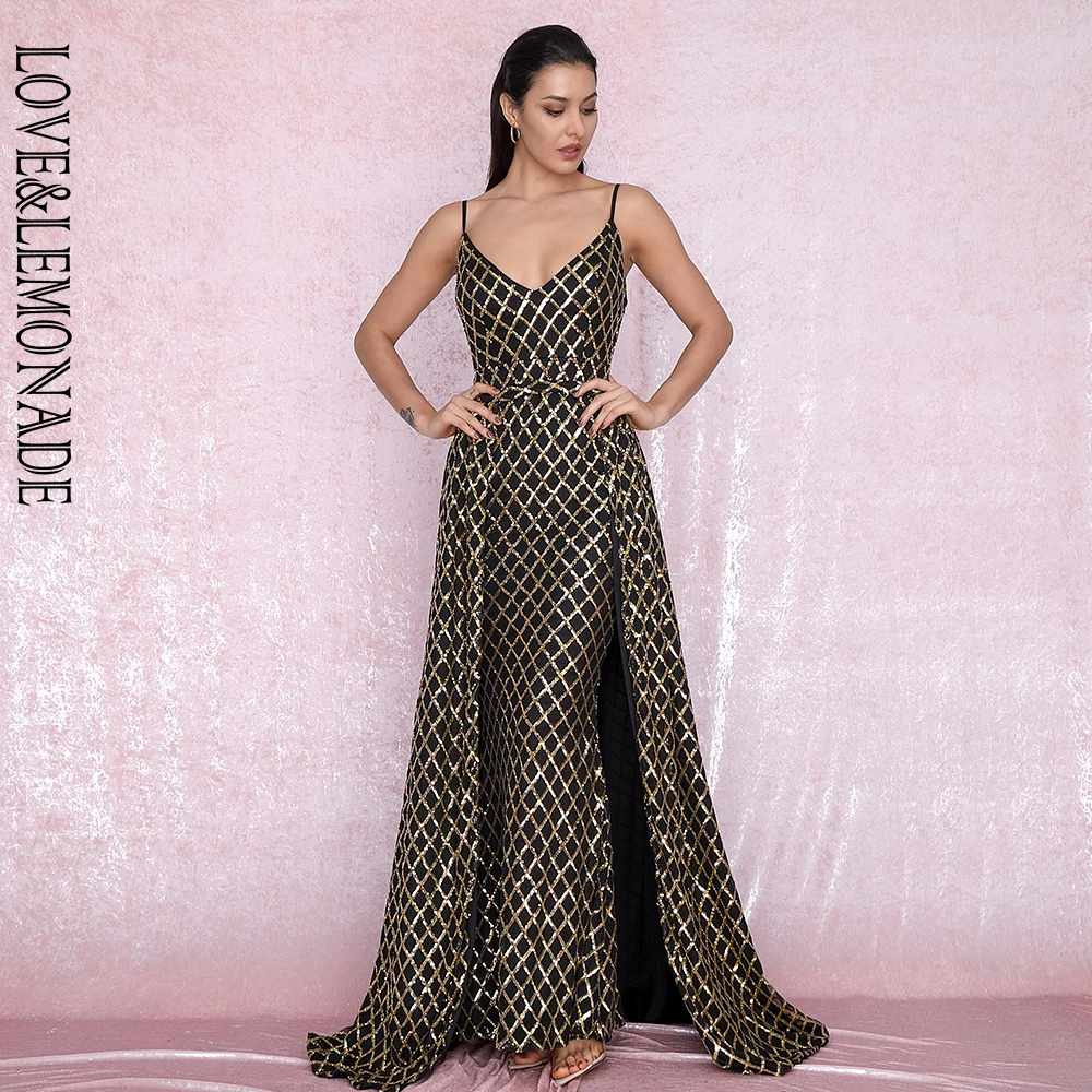 LOVE&LEMONADE Sexy V-Neck Plaid Sequin