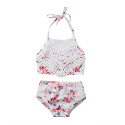 Летний милый купальник для девочек, кружевной Цветочный купальник-бикини для маленьких девочек, купальный костюм, пляжный костюм