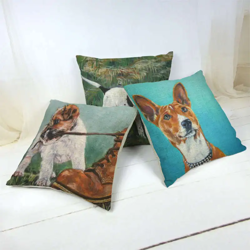 

Cute Animal Head Pattern Cushion Cover Samoyed Bull Terrier Shepherd Dog 45X45Cm Linen Cotton Home Sofa Decoration Pillowcase