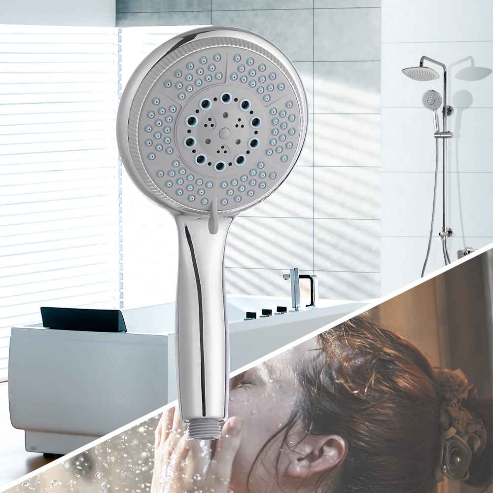 5 Modes ABS Plastic Bathroom Shower Head Big Panel Round Chrome Rain