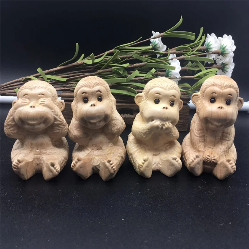 

Fengshui Four Monkeys Don't See, Don't Talk, Don't Move, Monkeys,Wooden Wood Carvings