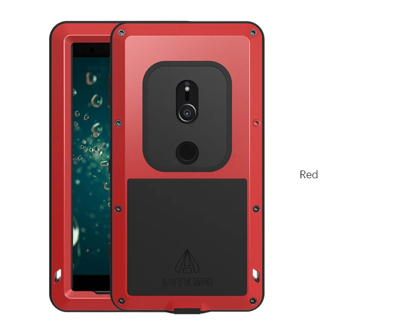 film gift) Love Mei Metal Aluminum Dirt Waterproof Powerful Case For Sony Xperia XZ2 H8216 H8266 H8296 Dual Sim Shockproof capa - Color: red