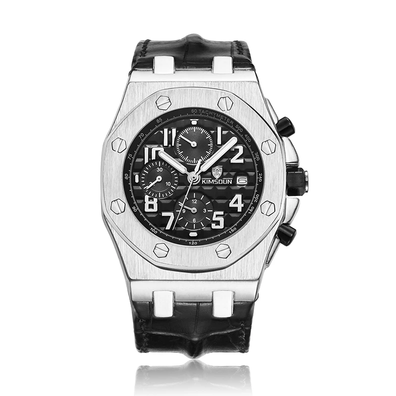 Мужские наручные часы KIMSDUN водонепроницаемые кожаные автоматические