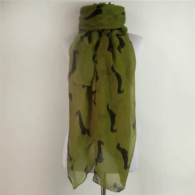 Дизайн женские модные аксессуары такса собака принт длинный шарф-вуаль шаль шарфы Прямая поставка - Цвет: Green