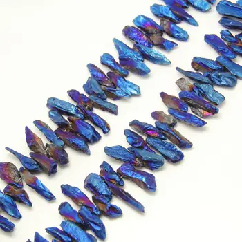 

15.5inches/str Titanium Blue Quartz Raw Crystals Loose Beads Nugget Pendants,Natural Rough Stones Top Drilled Spike Beads Points