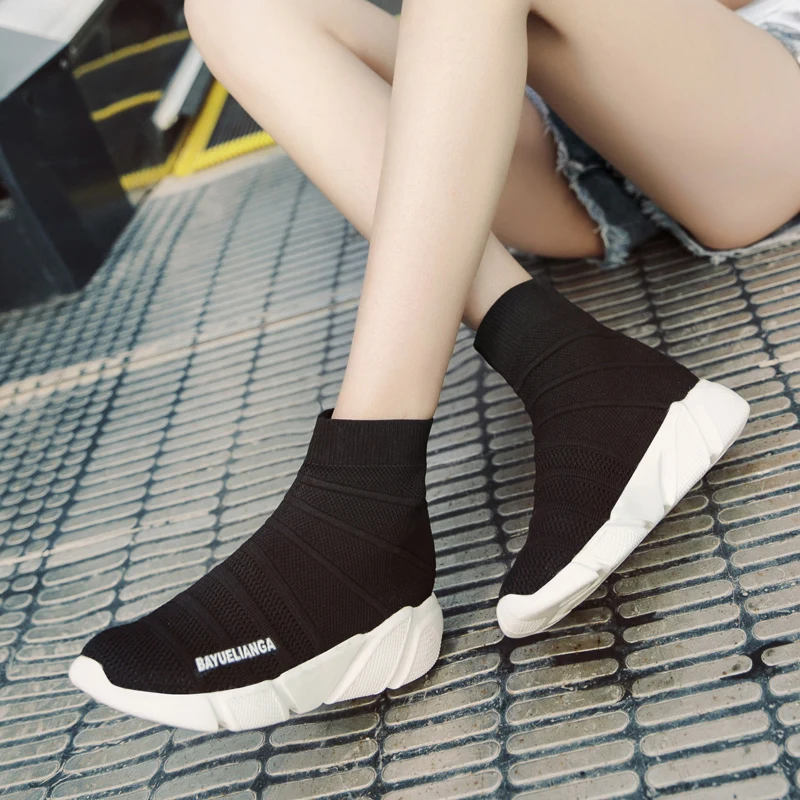 SUOVEKGO/дышащие женские носки с высоким берцем Flyknit женская обувь толстой подошвой