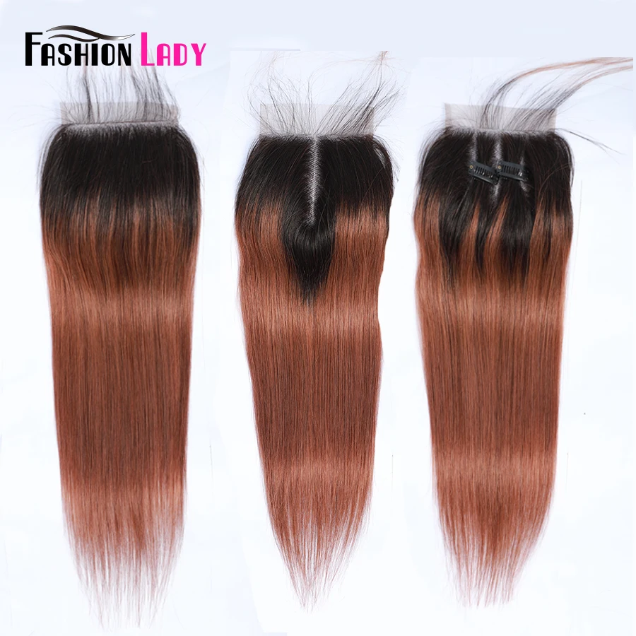 

Fashion Lady Pre-Colored Malaysian Closure With Baby Hair Brown Closure Ombre 1b/30 Color 100% Human Hair Non-remy