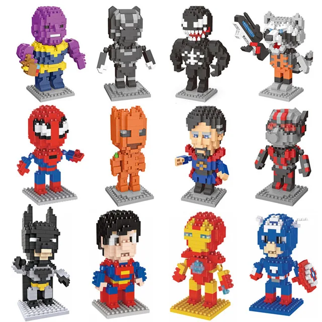 

Nanoblock mini super heroes action figures captain america batman spiderman ironman hulk micro plastic bricks hot toys for kids
