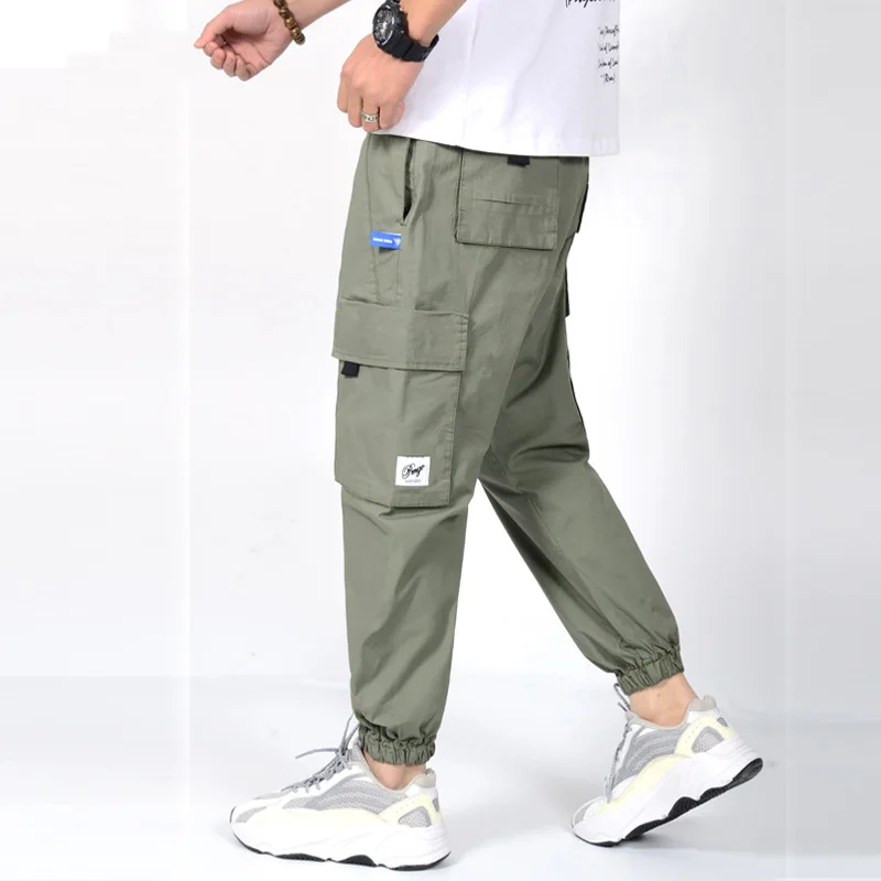 Color Block Pockets Cargo Harem Ribbon Pants Mens Casual Joggers Baggy Tactical Trouser Harajuku Streetwear Hip Hop Fashion Male - Цвет: Зеленый