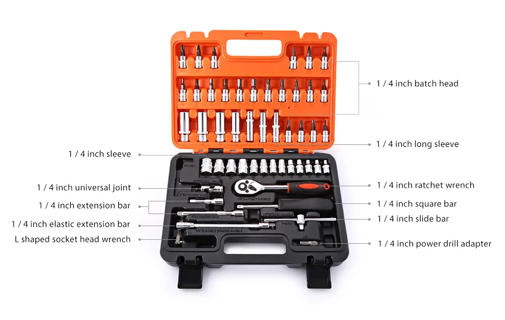 53 шт., набор инструментов для ремонта автомобиля, коробка для автомобильного мотоцикла, прецизионный Трещоточный ключ, набор втулок, универсальный шарнирный набор инструментов для автомобиля