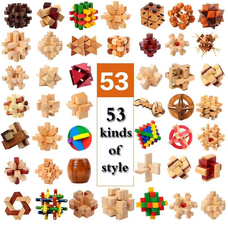 

53 Kinds 3D Wooden Puzzle Toys Game Lock Cube Brain Teasers Educational Toy for Kids Adults Building Kit Block Model